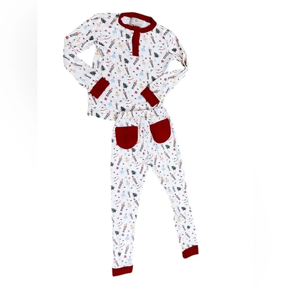 Smockingbird Festive Christmas nutcracker print Pajama Set Red & White size 5